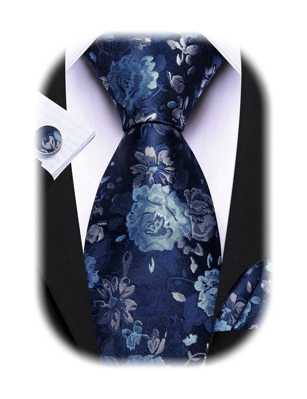 8118 Paisley Flower Tie Set Necktie Woven Pocket Square Cuff Links Wedding